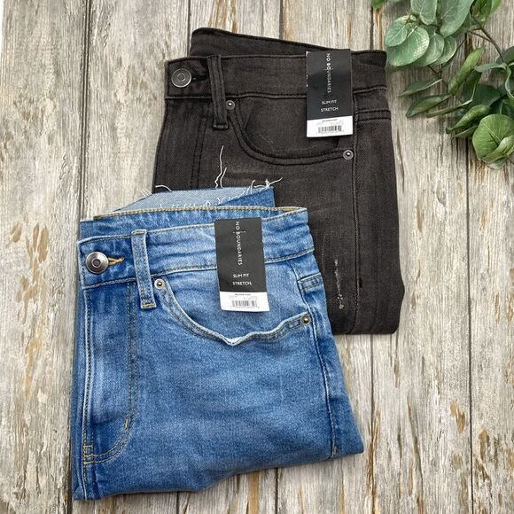 Slim Fit Denim Stretch Shorts Lightly Destructed With Raw Hem 2-Pack Size 28 - Picture 1 of 13